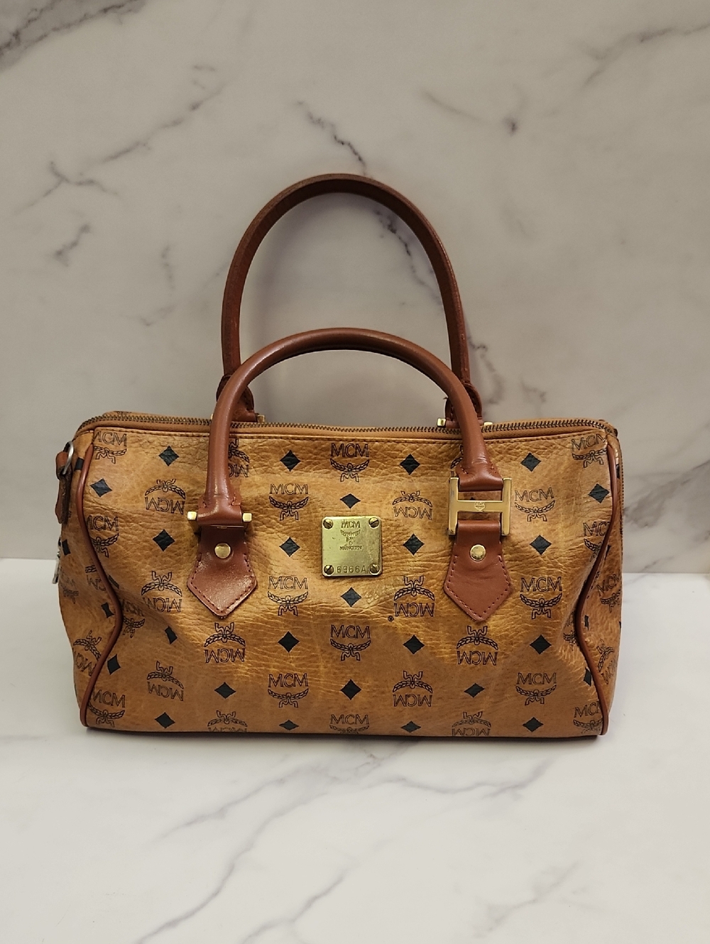 Authentic Vintage Logoglam Cognac MCM Boston Bag With Digital COA